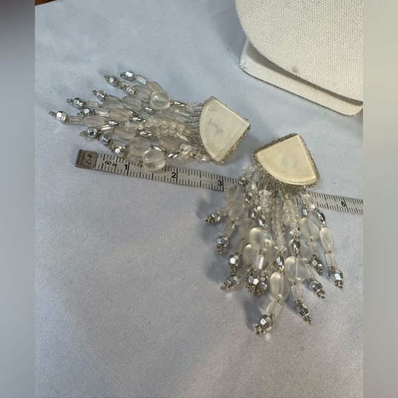 Long large frosty white silvertone earrings - Picture 2 of 6